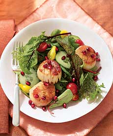 Seared Scallop Salad With Pomegranate Soy-Ginger Dressing