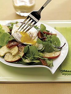 Mixed Greens With Five-Spiced Bacon And Poached Egg