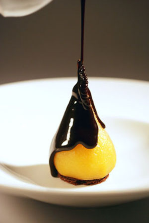 Pear With Fudge Sauce