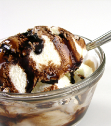 Ice cream with chocolate sauce