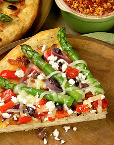 Asparagus Pizza With Red Bell Pepper, Olive & Feta Cheese