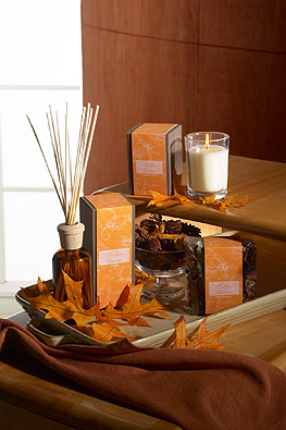 Fallen Leaves candles, diffuser reeds, autumn leaves